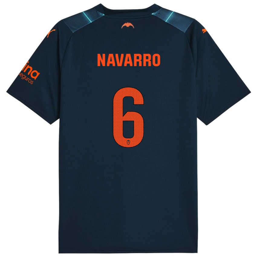 Barn Javi Navarro #6 Marineblå Bortetrøye Drakt Trøye 2023/24 Skjorter T-Skjorte