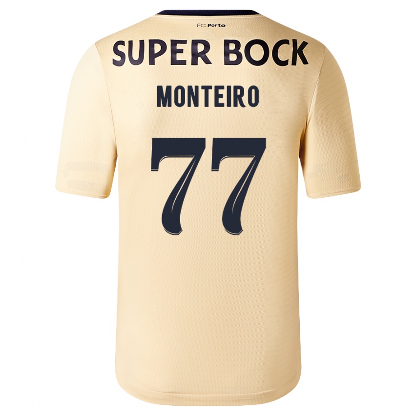 Barn Rui Monteiro #77 Beige-Gylden Bortetrøye Drakt Trøye 2023/24 Skjorter T-Skjorte