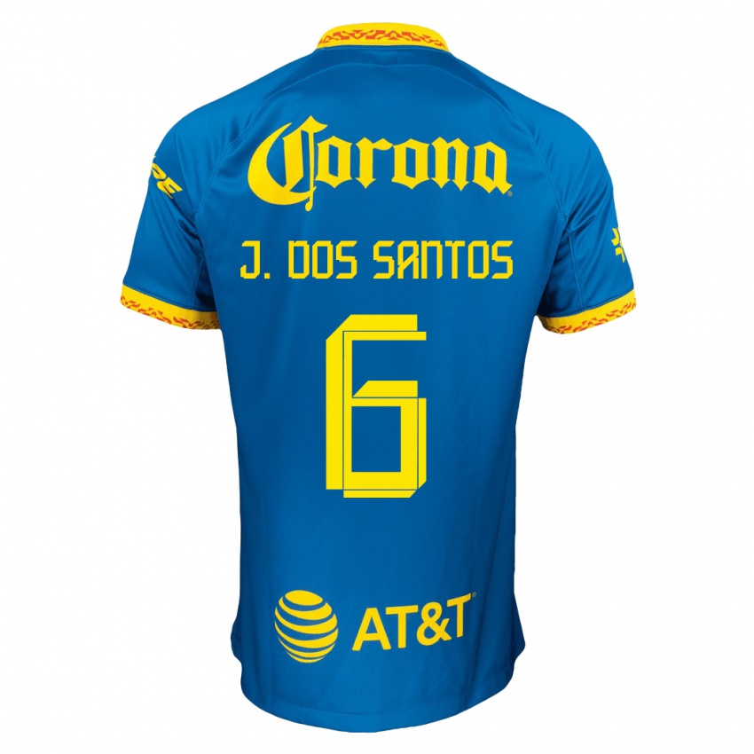 Barn Jonathan Dos Santos #6 Blå Bortetrøye Drakt Trøye 2023/24 Skjorter T-Skjorte