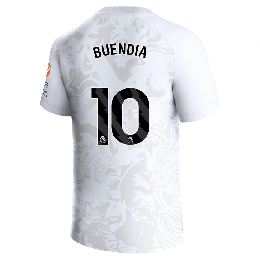 Mann Emiliano Buendia #10 Hvit Bortetrøye Drakt Trøye 2023/24 Skjorter T-Skjorte