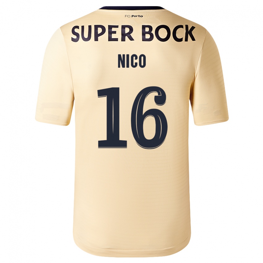 Mann Nico Gonzalez #16 Beige-Gylden Bortetrøye Drakt Trøye 2023/24 Skjorter T-Skjorte