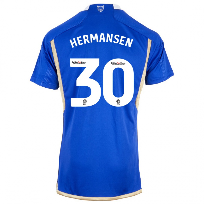 Dame Mads Hermansen #30 Kongeblå Hjemmetrøye Drakt Trøye 2023/24 Skjorter T-Skjorte