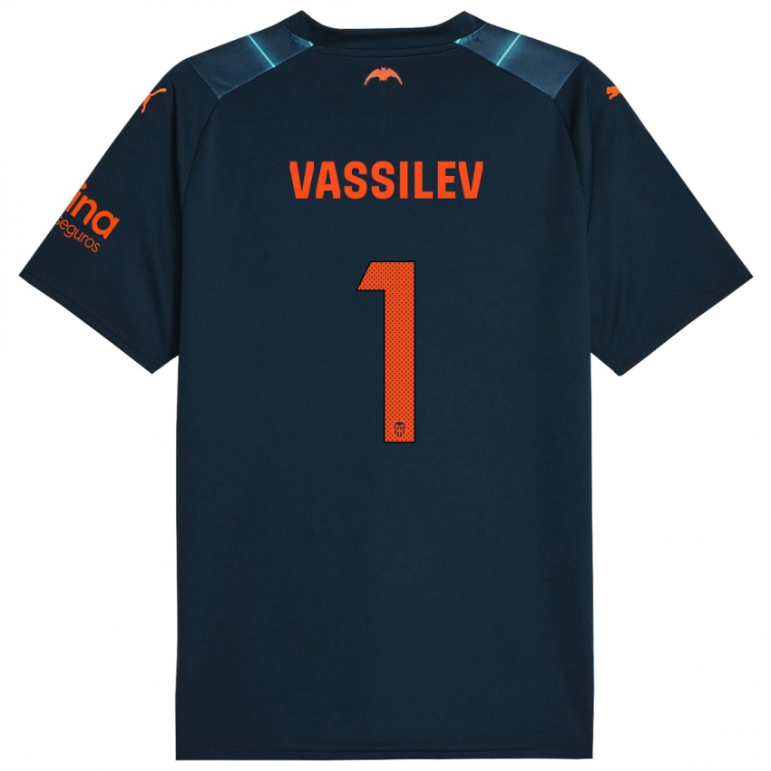 Dame David Vassilev #1 Marineblå Bortetrøye Drakt Trøye 2023/24 Skjorter T-Skjorte
