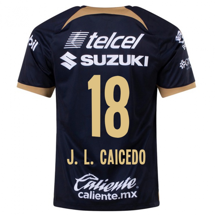Dame José Caicedo #18 Mørke Blå Bortetrøye Drakt Trøye 2023/24 Skjorter T-Skjorte