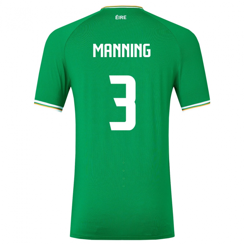 Barn Irland Ryan Manning #3 Grønn Hjemmetrøye Drakt Trøye 24-26 Skjorter T-Skjorte