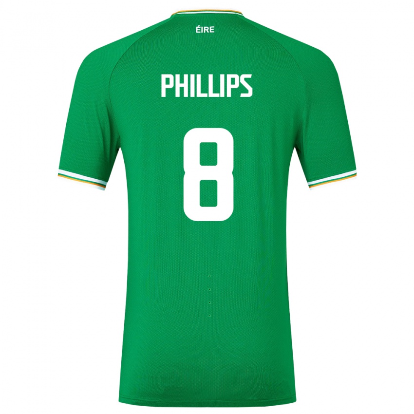Barn Irland Killian Phillips #8 Grønn Hjemmetrøye Drakt Trøye 24-26 Skjorter T-Skjorte