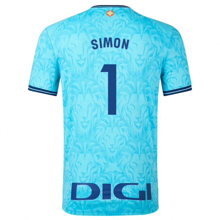 Barn Unai Simón #1 Himmelblå Bortetrøye Drakt Trøye 2023/24 Skjorter T-Skjorte