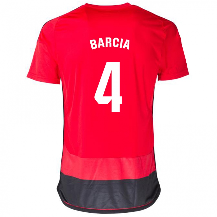 Mann Sergio Barcia #4 Rød Svart Hjemmetrøye Drakt Trøye 2023/24 Skjorter T-Skjorte