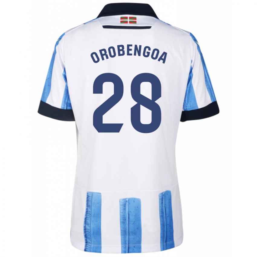 Mann Ekain Orobengoa #28 Blå Hvit Hjemmetrøye Drakt Trøye 2023/24 Skjorter T-Skjorte