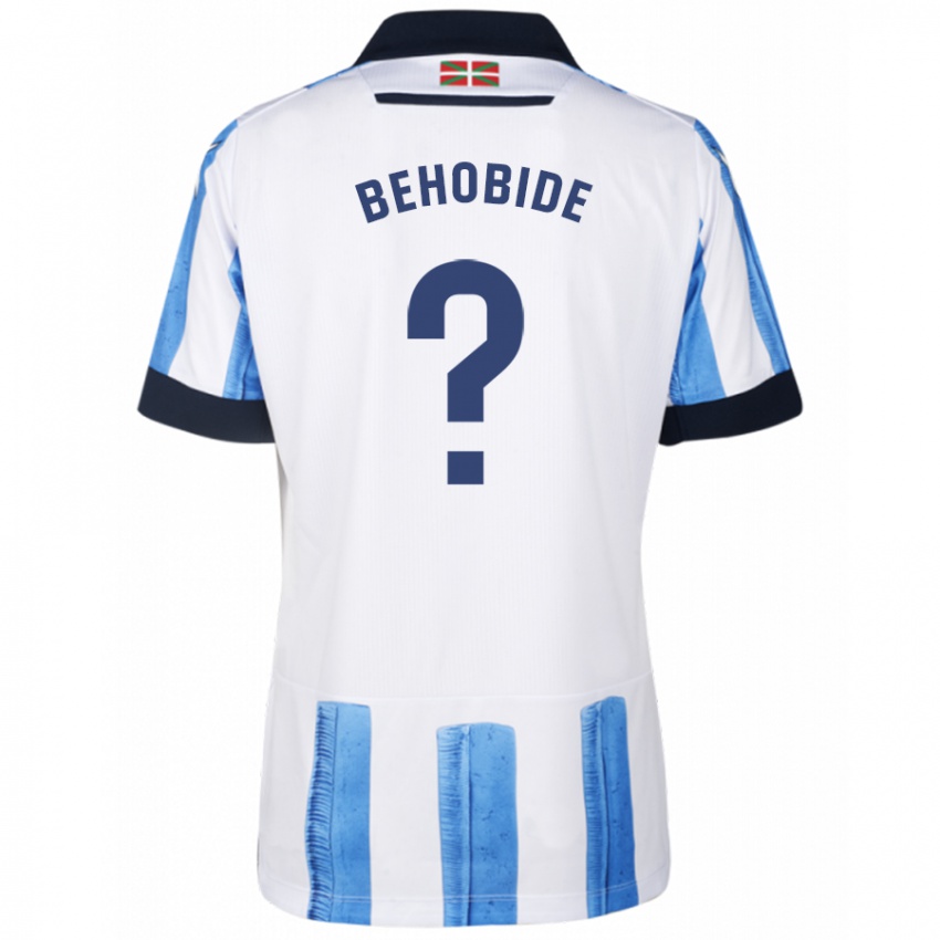 Mann Eneko Behobide #0 Blå Hvit Hjemmetrøye Drakt Trøye 2023/24 Skjorter T-Skjorte