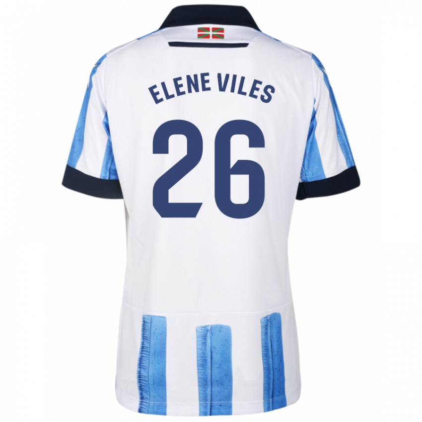Mann Elene Viles Odriozola #26 Blå Hvit Hjemmetrøye Drakt Trøye 2023/24 Skjorter T-Skjorte