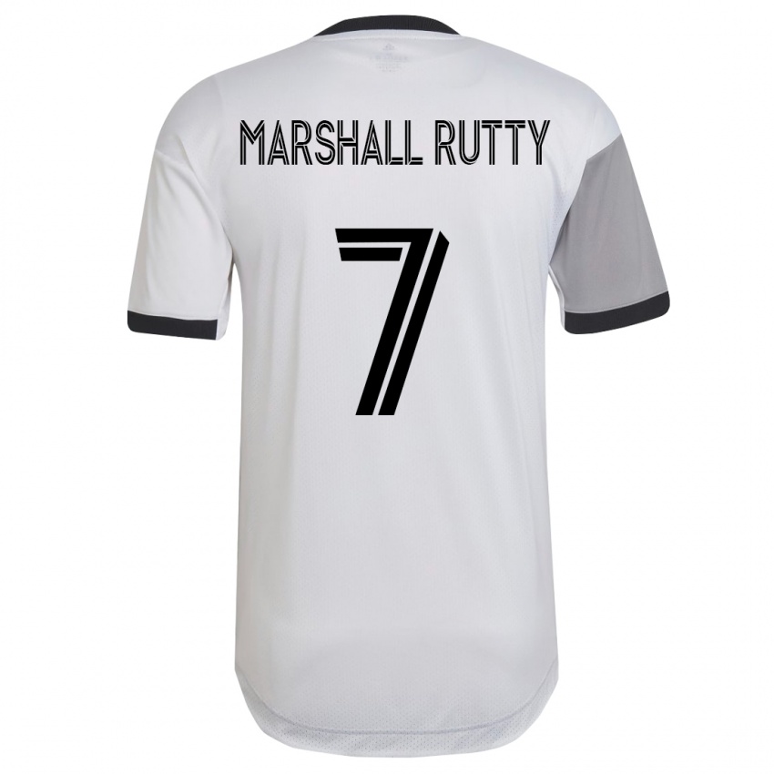 Mann Jahkeele Marshall-Rutty #7 Hvit Bortetrøye Drakt Trøye 2023/24 Skjorter T-Skjorte