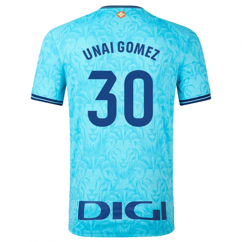 Mann Unai Gómez #30 Himmelblå Bortetrøye Drakt Trøye 2023/24 Skjorter T-Skjorte