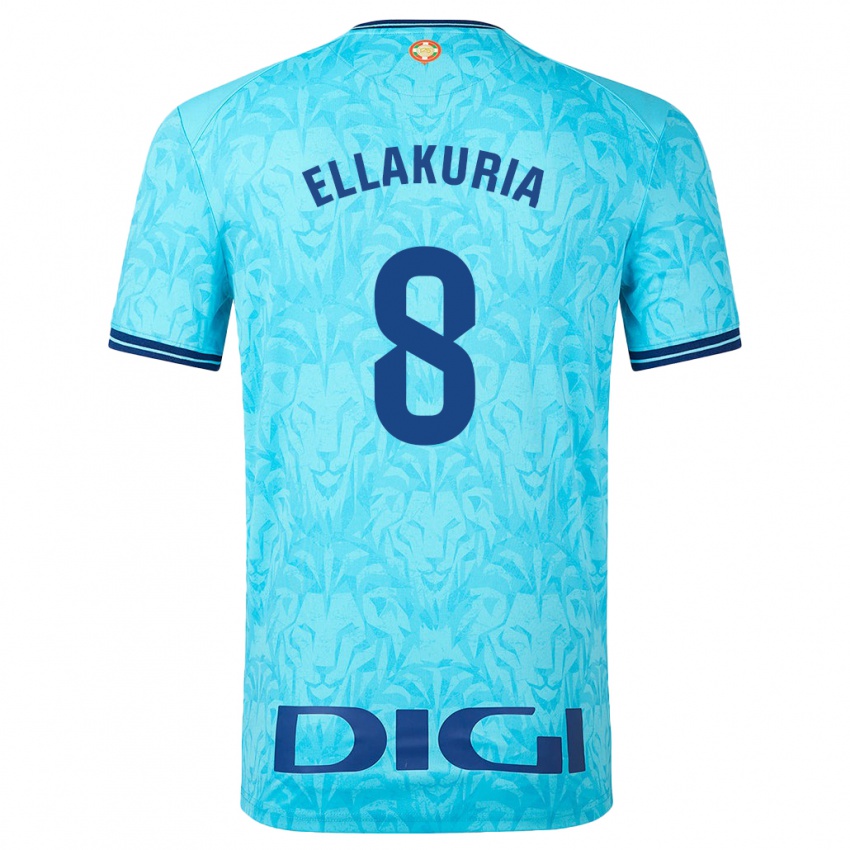 Mann Eneko Ellakuria #8 Himmelblå Bortetrøye Drakt Trøye 2023/24 Skjorter T-Skjorte