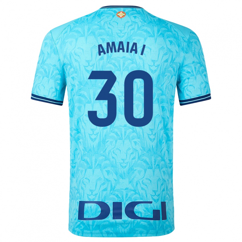 Mann Amaia Iribarren Arteta #30 Himmelblå Bortetrøye Drakt Trøye 2023/24 Skjorter T-Skjorte