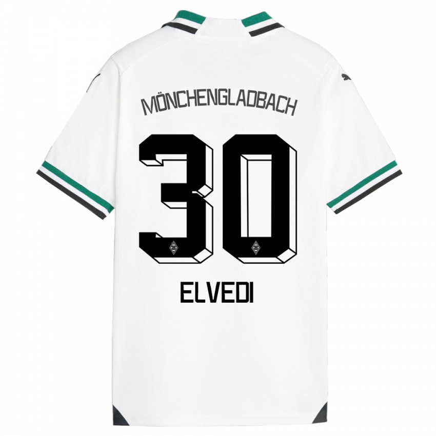 Dame Nico Elvedi #30 Hvit Grønn Hjemmetrøye Drakt Trøye 2023/24 Skjorter T-Skjorte