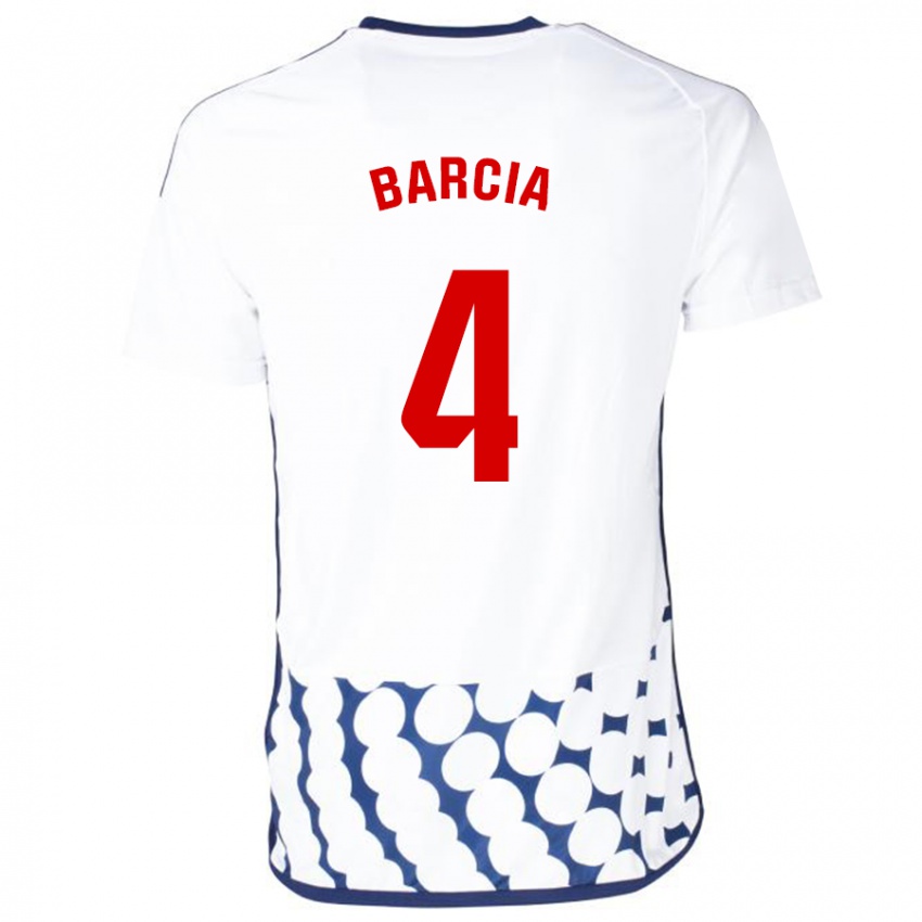 Dame Sergio Barcia #4 Hvit Bortetrøye Drakt Trøye 2023/24 Skjorter T-Skjorte