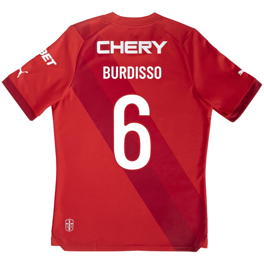 Barn Guillermo Burdisso #6 Rød Bortetrøye Drakt Trøye 2023/24 Skjorter T-Skjorte
