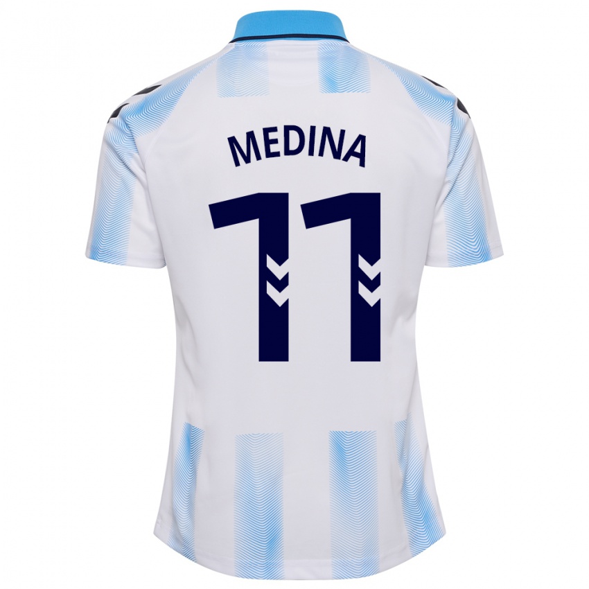 Mann Kevin Medina #11 Hvit Blå Hjemmetrøye Drakt Trøye 2023/24 Skjorter T-Skjorte