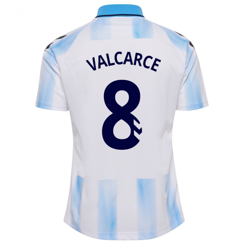 Mann Alejandro Valcarce #8 Hvit Blå Hjemmetrøye Drakt Trøye 2023/24 Skjorter T-Skjorte