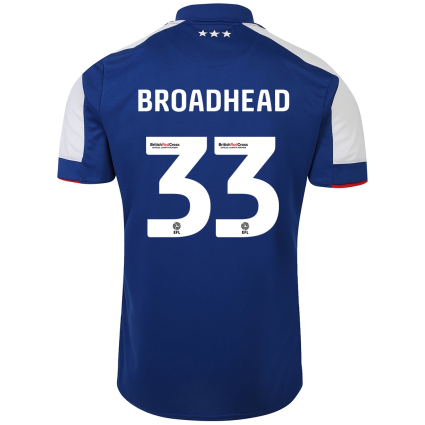 Mann Nathan Broadhead #33 Blå Hjemmetrøye Drakt Trøye 2023/24 Skjorter T-Skjorte