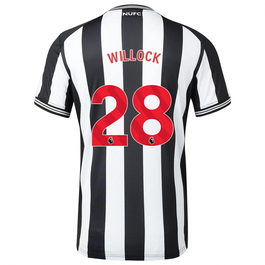 Mann Joe Willock #28 Svart Hvit Hjemmetrøye Drakt Trøye 2023/24 Skjorter T-Skjorte