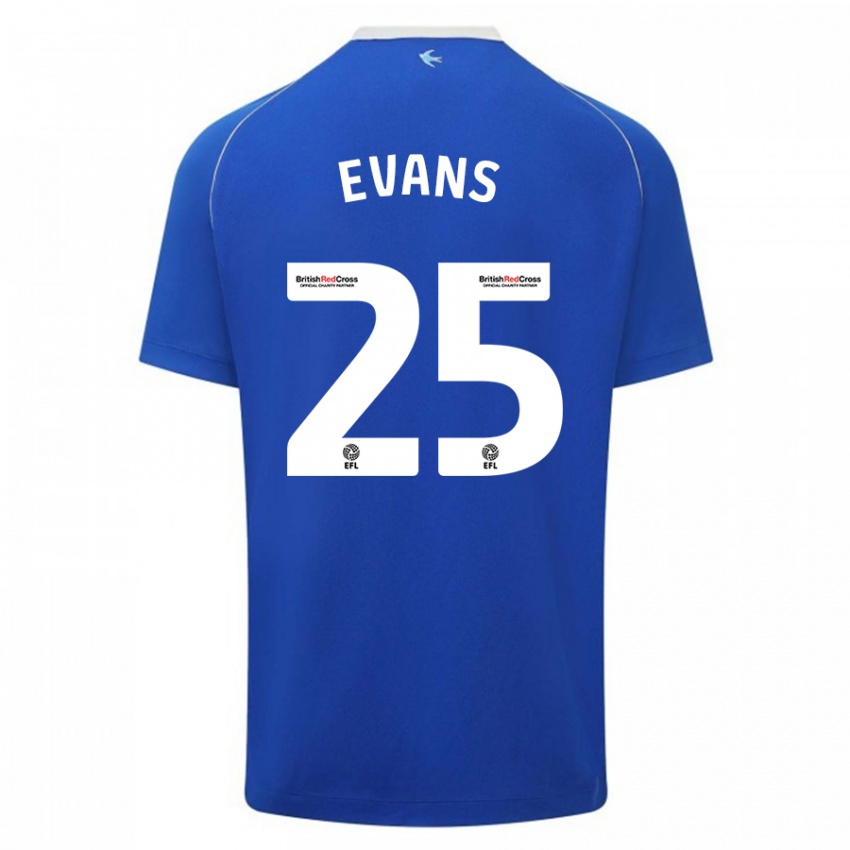 Mann Kieron Evans #25 Blå Hjemmetrøye Drakt Trøye 2023/24 Skjorter T-Skjorte