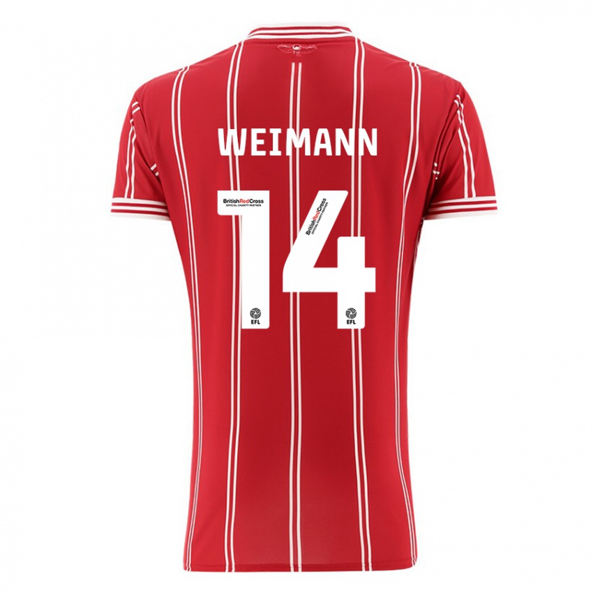 Dame Andreas Weimann #14 Rød Hjemmetrøye Drakt Trøye 2023/24 Skjorter T-Skjorte