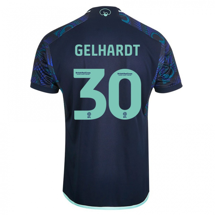 Dame Joe Gelhardt #30 Blå Bortetrøye Drakt Trøye 2023/24 Skjorter T-Skjorte