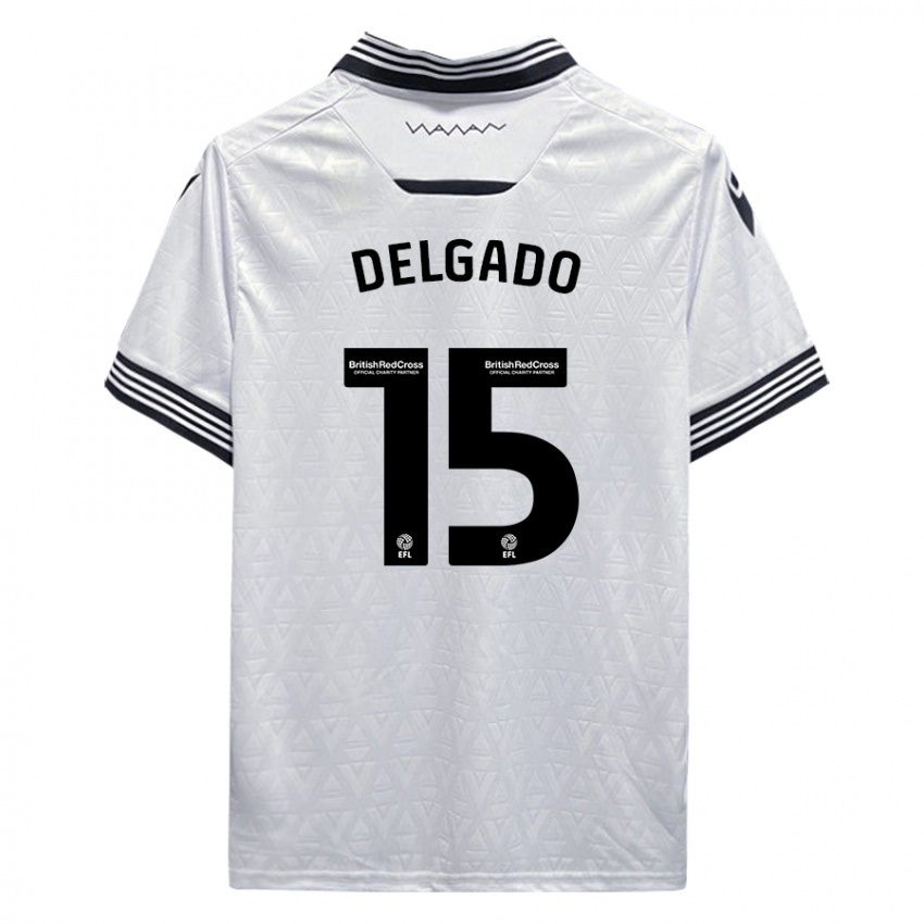 Dame Juan Delgado #15 Hvit Bortetrøye Drakt Trøye 2023/24 Skjorter T-Skjorte