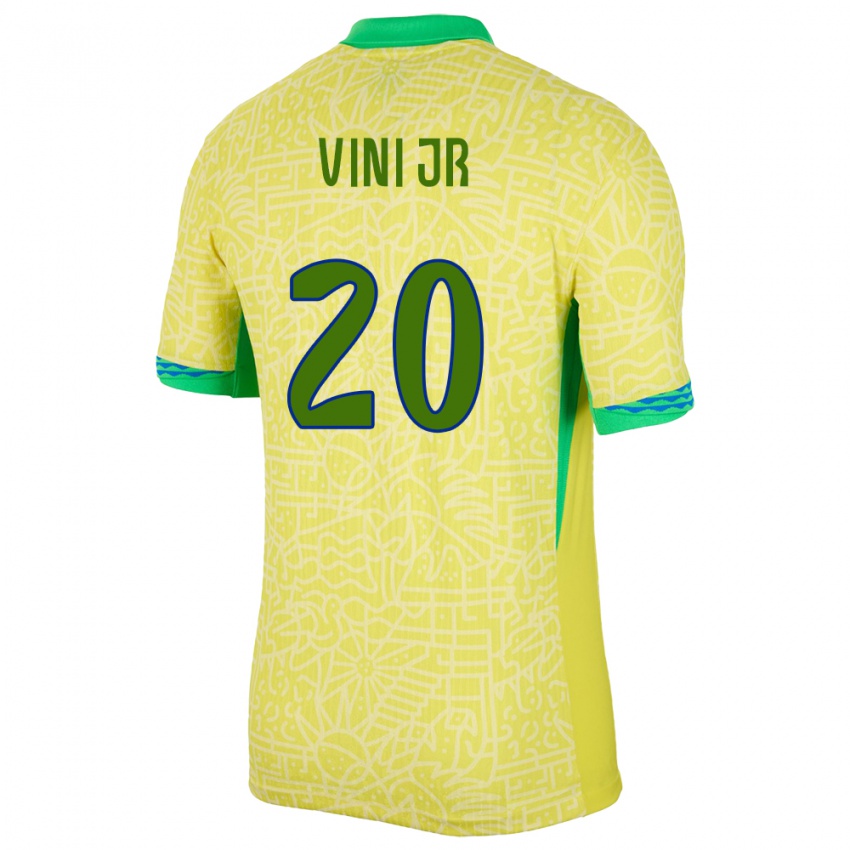 Barn Brasil Vinicius Junior #20 Gul Hjemmetrøye Drakt Trøye 24-26 Skjorter T-Skjorte