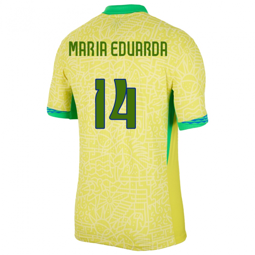 Barn Brasil Maria Eduarda #14 Gul Hjemmetrøye Drakt Trøye 24-26 Skjorter T-Skjorte