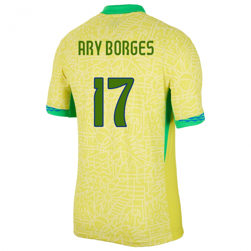 Barn Brasil Ary Borges #17 Gul Hjemmetrøye Drakt Trøye 24-26 Skjorter T-Skjorte