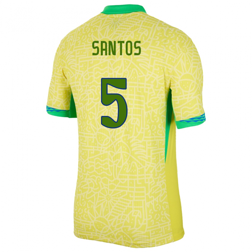 Barn Brasil Andrey Santos #5 Gul Hjemmetrøye Drakt Trøye 24-26 Skjorter T-Skjorte