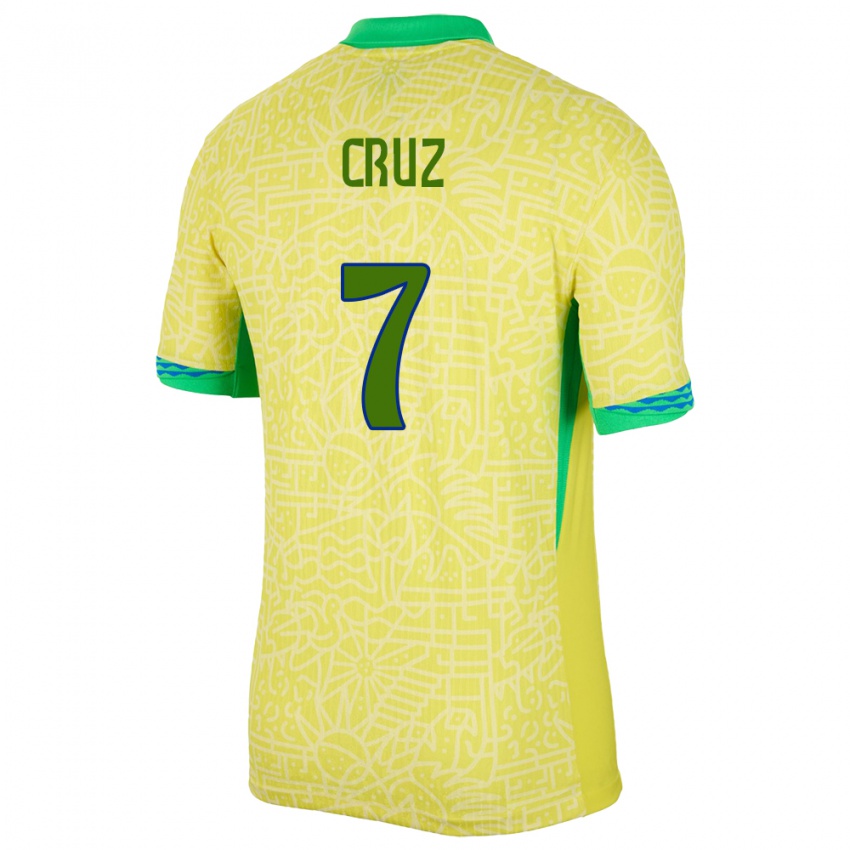 Barn Brasil Joao Cruz #7 Gul Hjemmetrøye Drakt Trøye 24-26 Skjorter T-Skjorte
