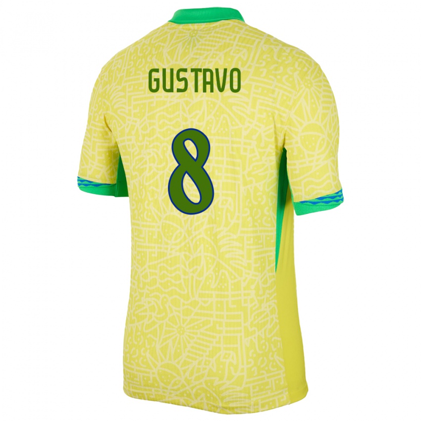 Barn Brasil Luiz Gustavo #8 Gul Hjemmetrøye Drakt Trøye 24-26 Skjorter T-Skjorte