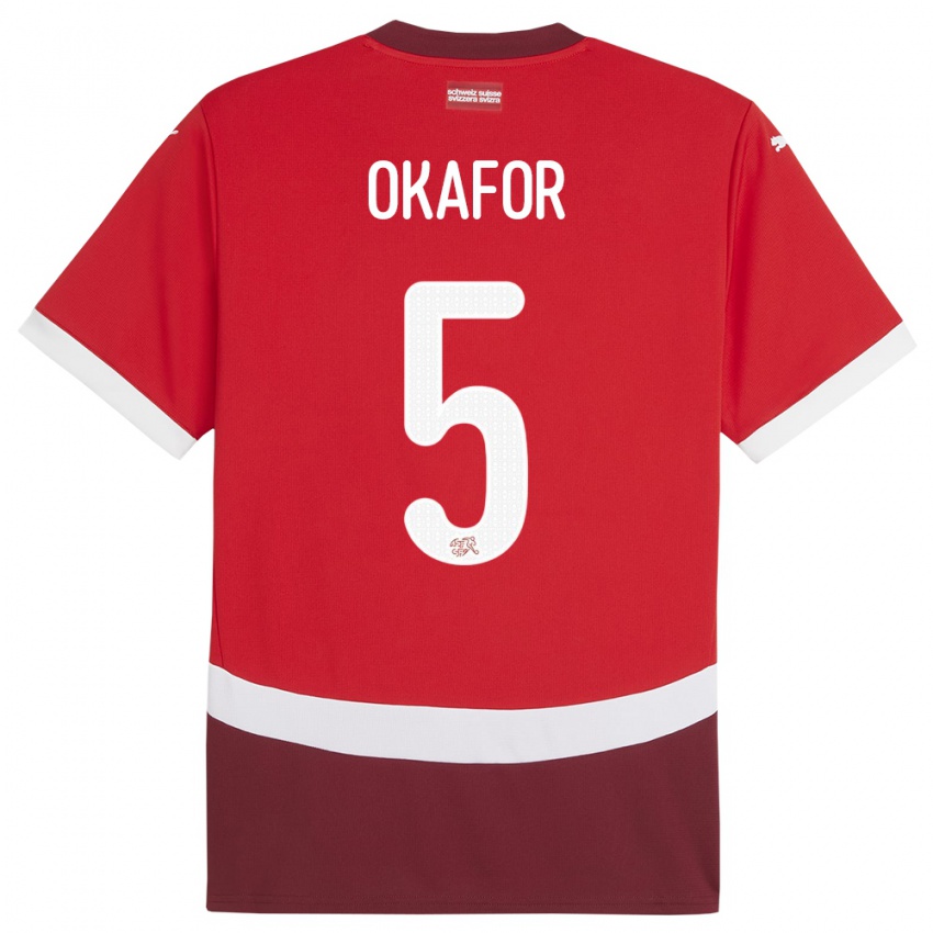 Barn Sveits Noah Okafor #5 Rød Hjemmetrøye Drakt Trøye 24-26 Skjorter T-Skjorte