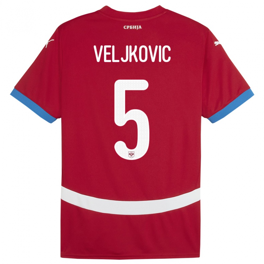 Barn Serbia Milos Veljkovic #5 Rød Hjemmetrøye Drakt Trøye 24-26 Skjorter T-Skjorte
