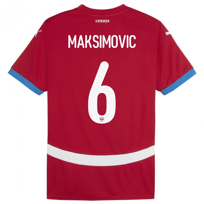 Barn Serbia Nemanja Maksimovic #6 Rød Hjemmetrøye Drakt Trøye 24-26 Skjorter T-Skjorte