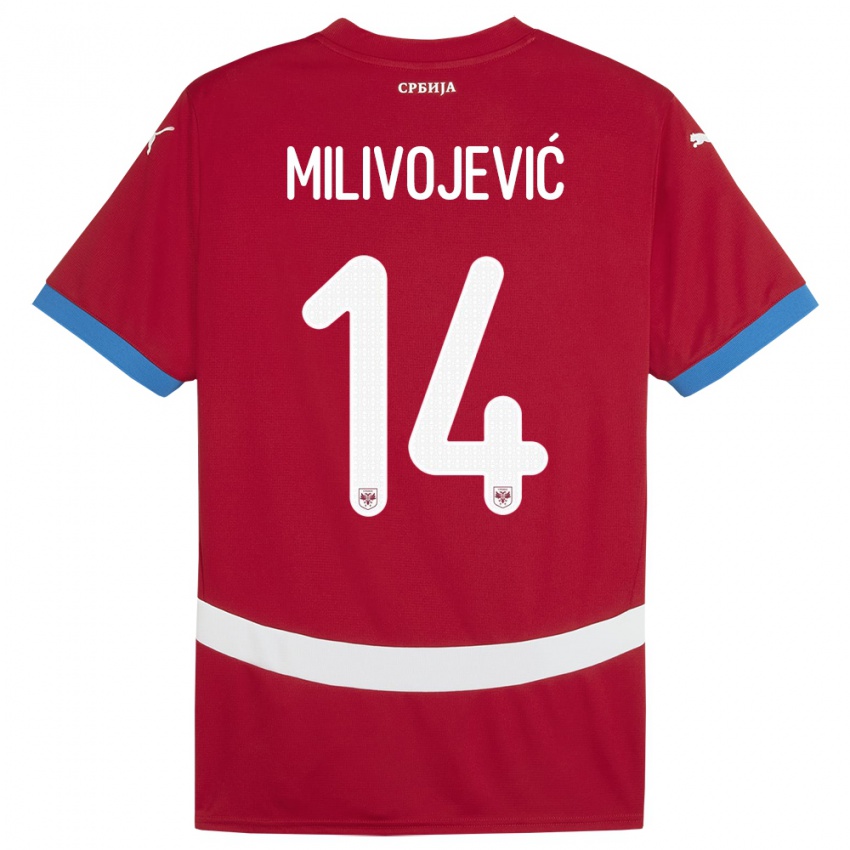Barn Serbia Vesna Milivojevic #14 Rød Hjemmetrøye Drakt Trøye 24-26 Skjorter T-Skjorte