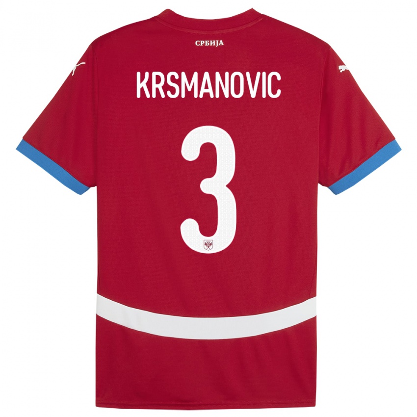 Barn Serbia Nemanja Krsmanovic #3 Rød Hjemmetrøye Drakt Trøye 24-26 Skjorter T-Skjorte