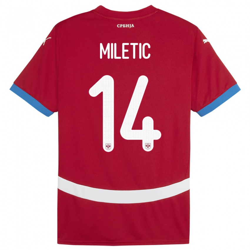 Barn Serbia Vladimir Miletic #14 Rød Hjemmetrøye Drakt Trøye 24-26 Skjorter T-Skjorte