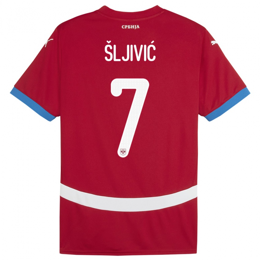 Barn Serbia Jovan Sljivic #7 Rød Hjemmetrøye Drakt Trøye 24-26 Skjorter T-Skjorte