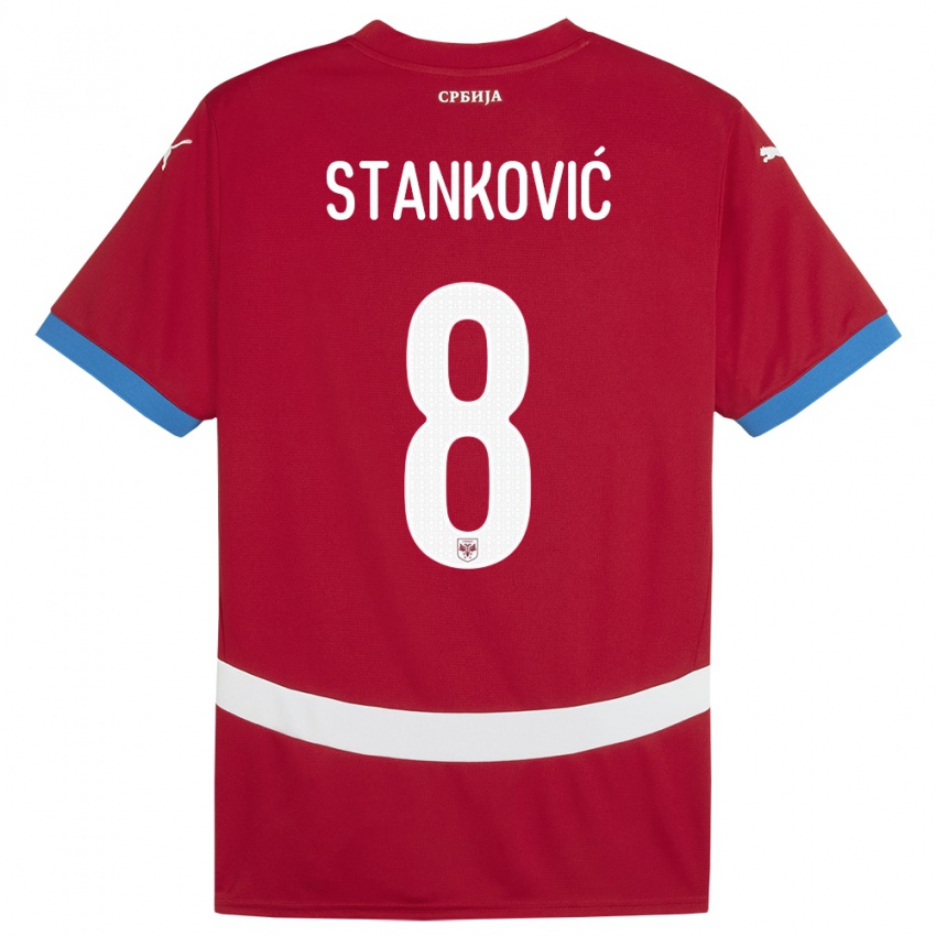 Barn Serbia Aleksandar Stankovic #8 Rød Hjemmetrøye Drakt Trøye 24-26 Skjorter T-Skjorte