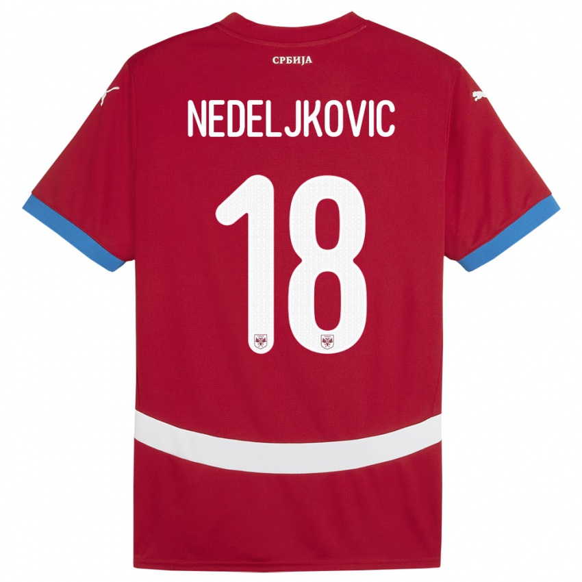 Barn Serbia Kosta Nedeljkovic #18 Rød Hjemmetrøye Drakt Trøye 24-26 Skjorter T-Skjorte