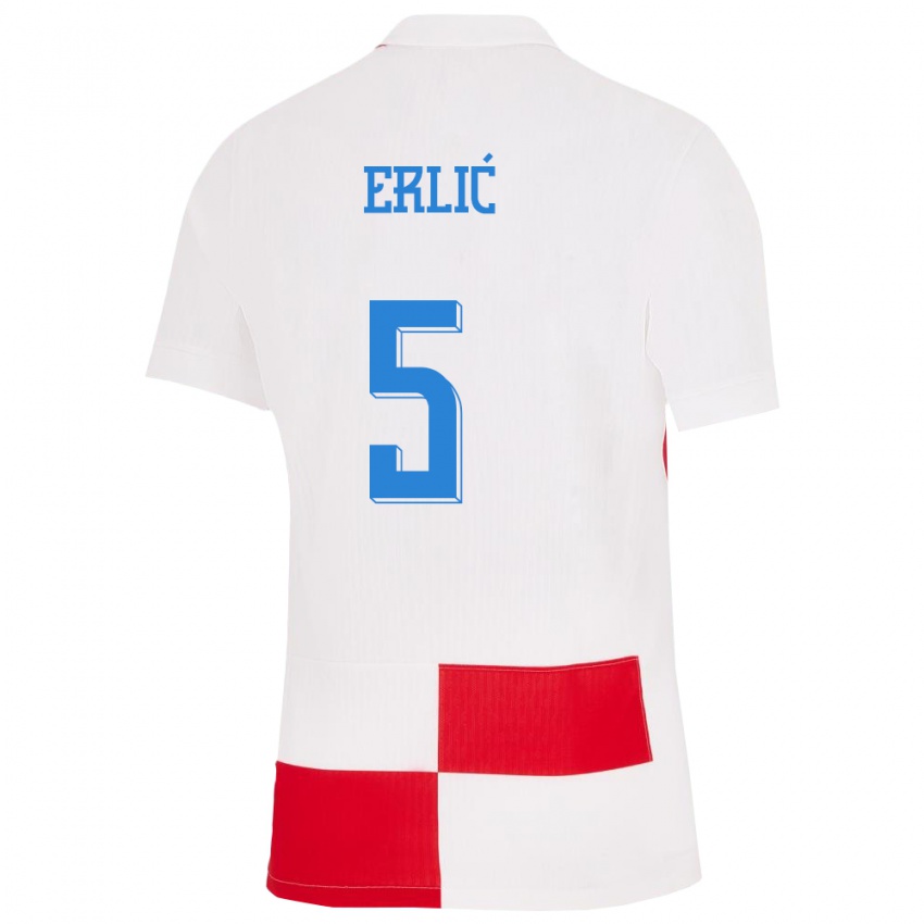 Barn Kroatia Martin Erlic #5 Hvit Rød Hjemmetrøye Drakt Trøye 24-26 Skjorter T-Skjorte