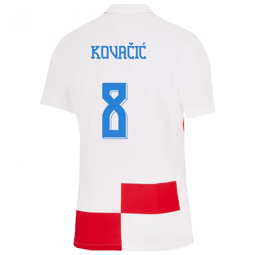 Barn Kroatia Mateo Kovacic #8 Hvit Rød Hjemmetrøye Drakt Trøye 24-26 Skjorter T-Skjorte