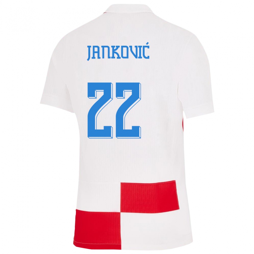 Barn Kroatia Niko Jankovic #22 Hvit Rød Hjemmetrøye Drakt Trøye 24-26 Skjorter T-Skjorte