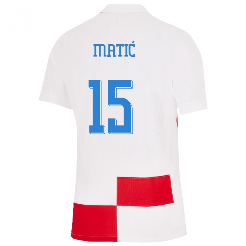 Barn Kroatia Matej Matic #15 Hvit Rød Hjemmetrøye Drakt Trøye 24-26 Skjorter T-Skjorte