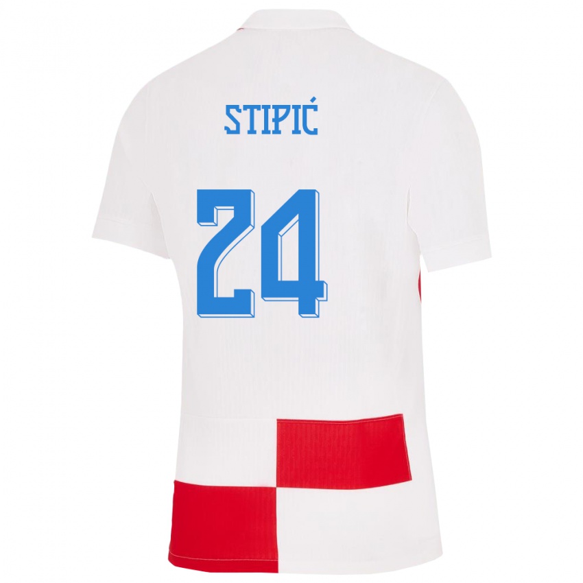 Barn Kroatia Mihael Stipic #24 Hvit Rød Hjemmetrøye Drakt Trøye 24-26 Skjorter T-Skjorte